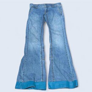 Early 2000's Juicy Couture Wide Leg Flare Blue Leather Trim Jeans Size 25
